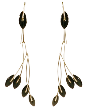 Black Onyx Navette Cluster Earring in 14 kt. gold