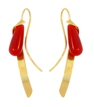 Feather Stone Drop in 14 kt. Gold and Carnelian